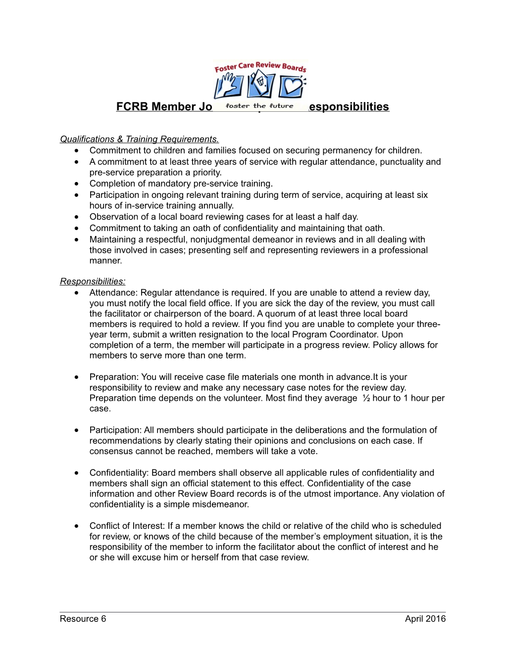 FCRB Member Job Description & Responsibilities