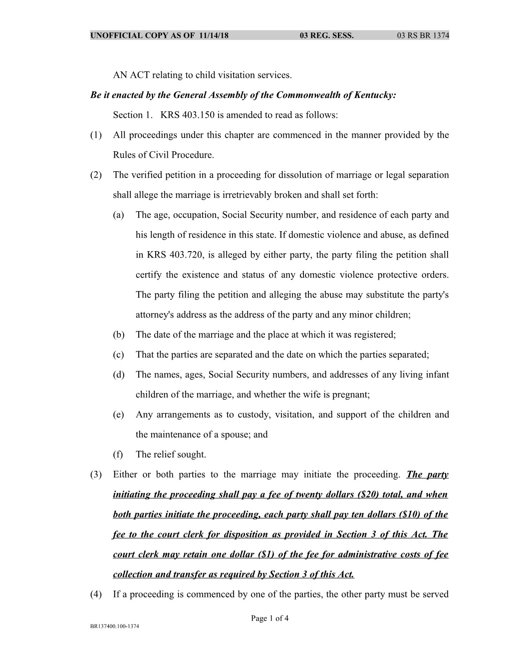 AN ACT Relating to Child Visitation Services