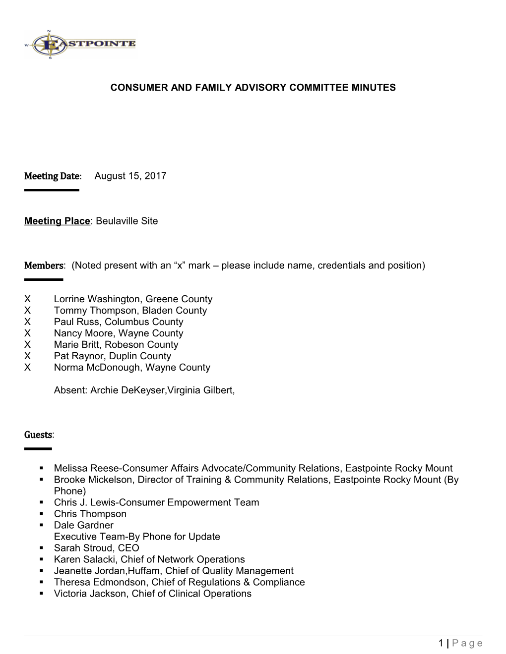 Consumer and Family Advisory Committee Minutes