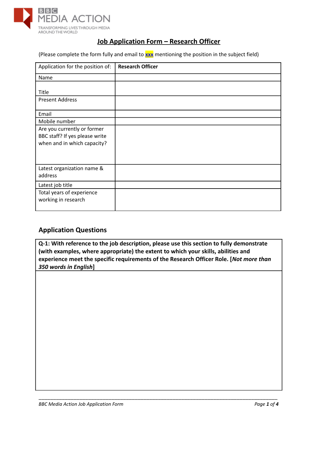 Job Application Form Research Officer