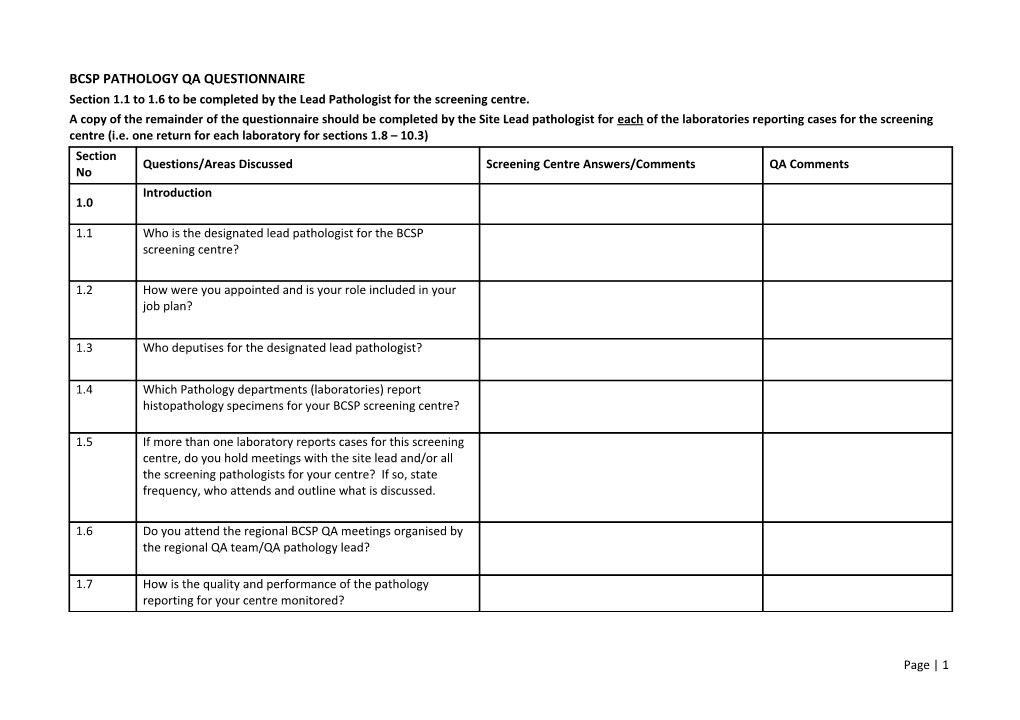 Section 1.1 to 1.6To Be Completed by the Lead Pathologist for the Screening Centre