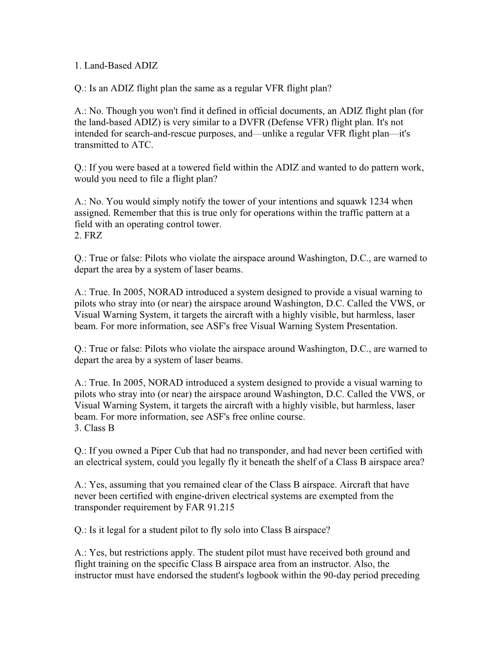 Q.: Is an ADIZ Flight Plan the Same As a Regular VFR Flight Plan?