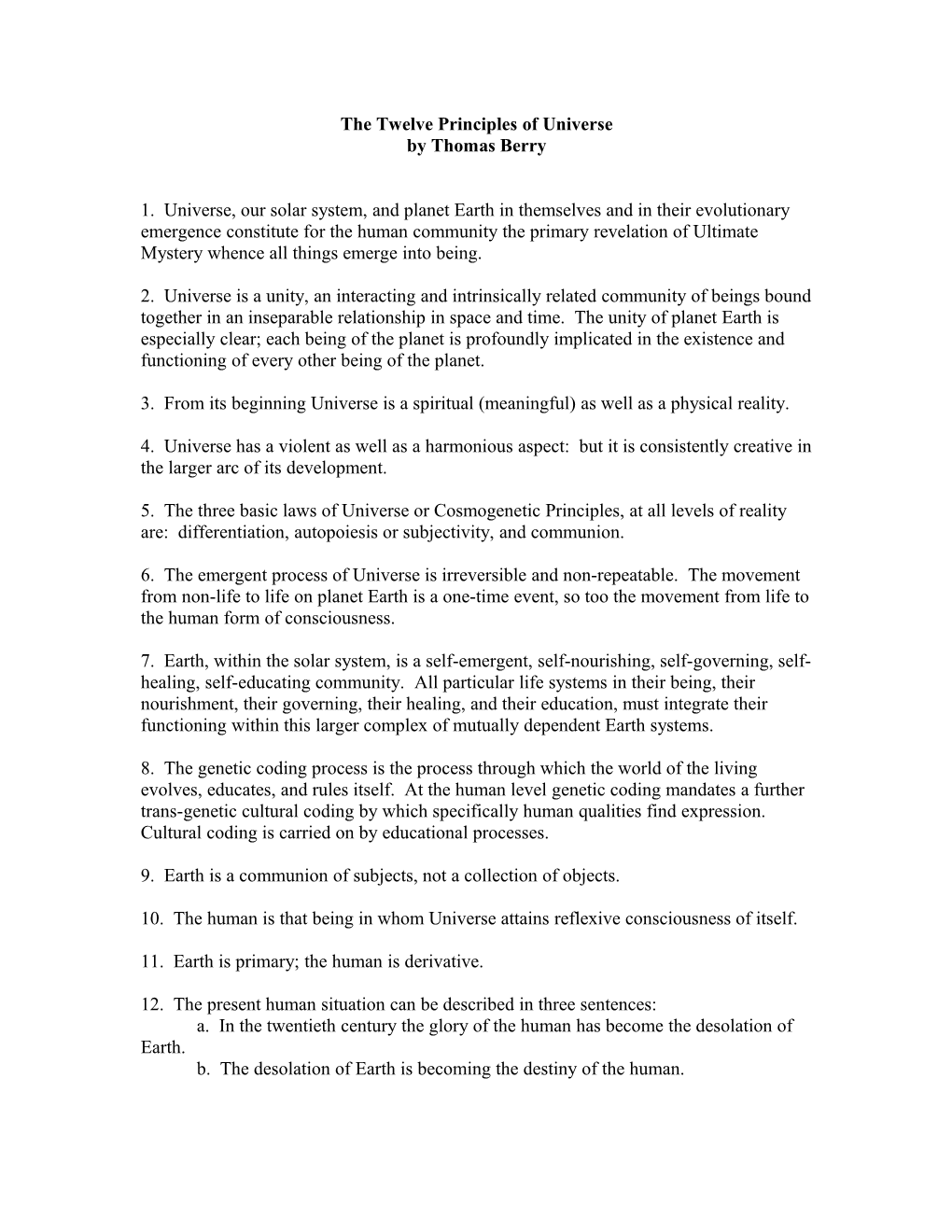The Twelve Principles of the Universe