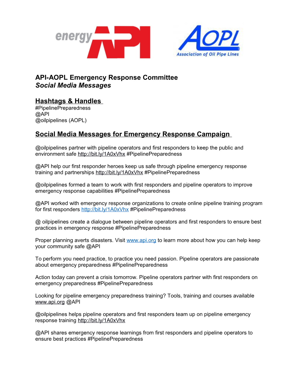 API-AOPL Emergency Response Committee