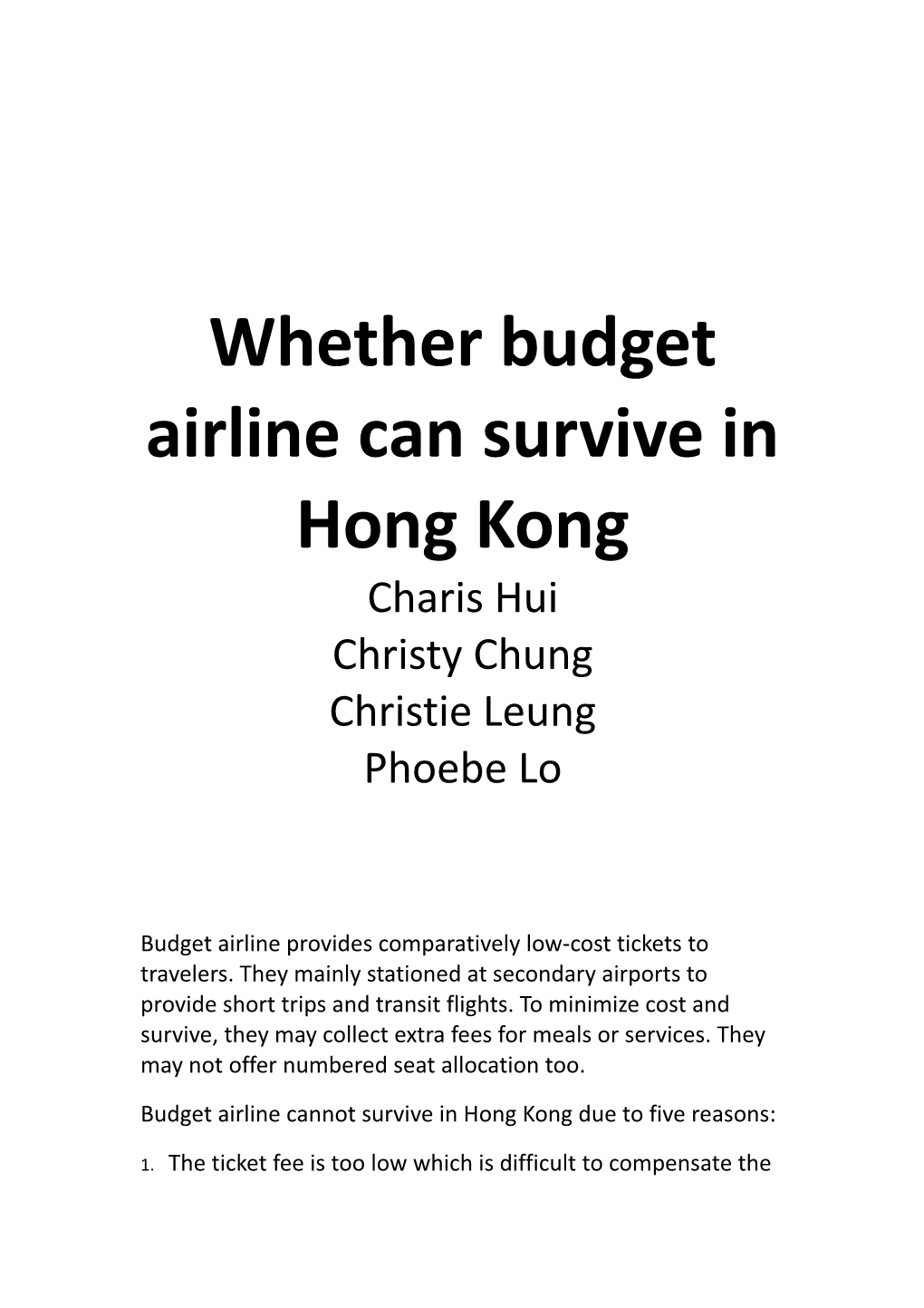 Whether Budget Airline Can Survive in Hong Kong