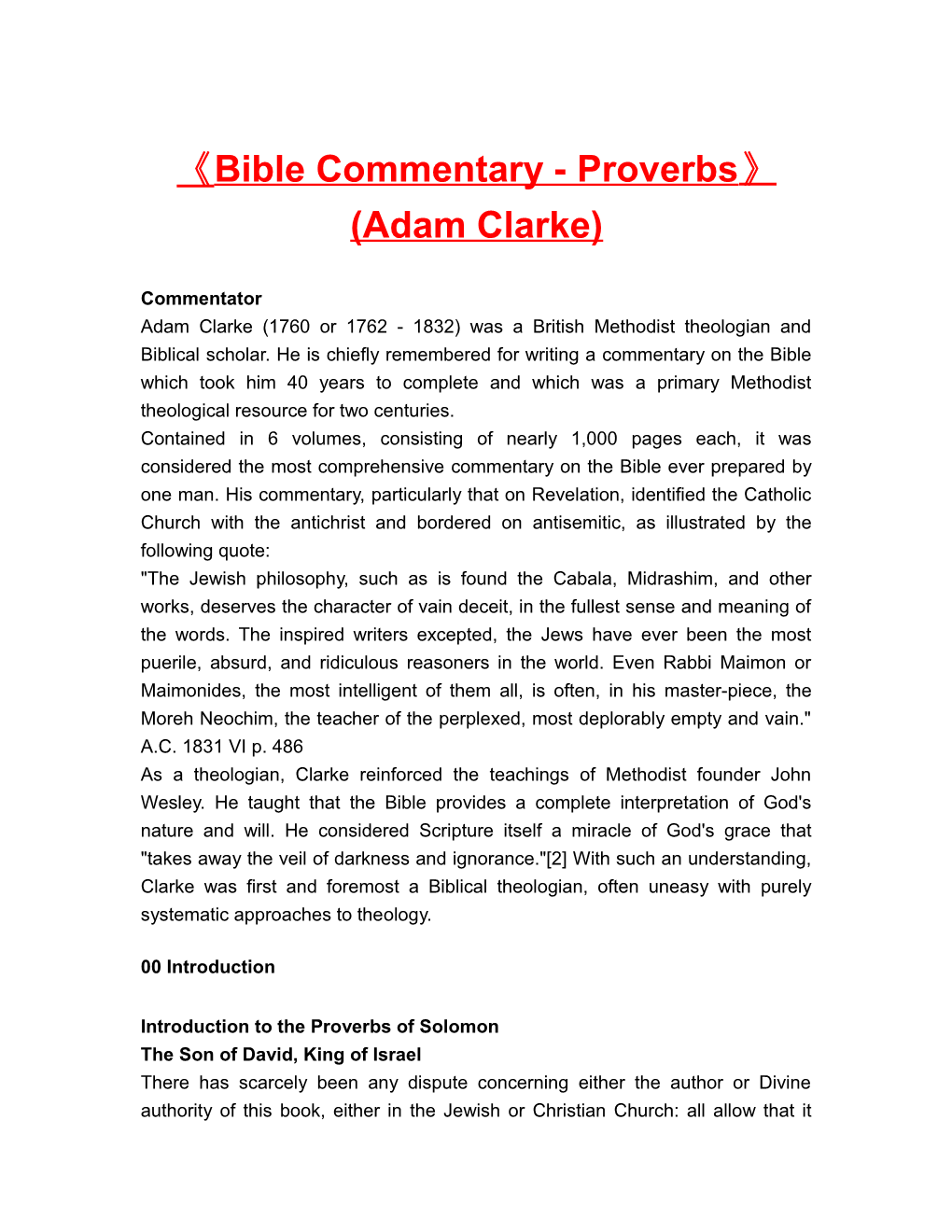 Bible Commentary - Proverbs (Adam Clarke)