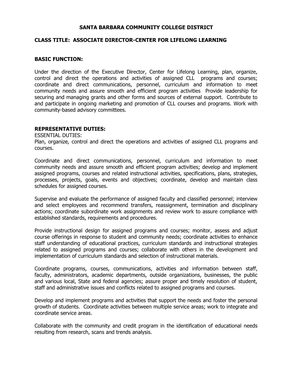 Associate Director-Center for Lifelong Learning - Continuedpage 1