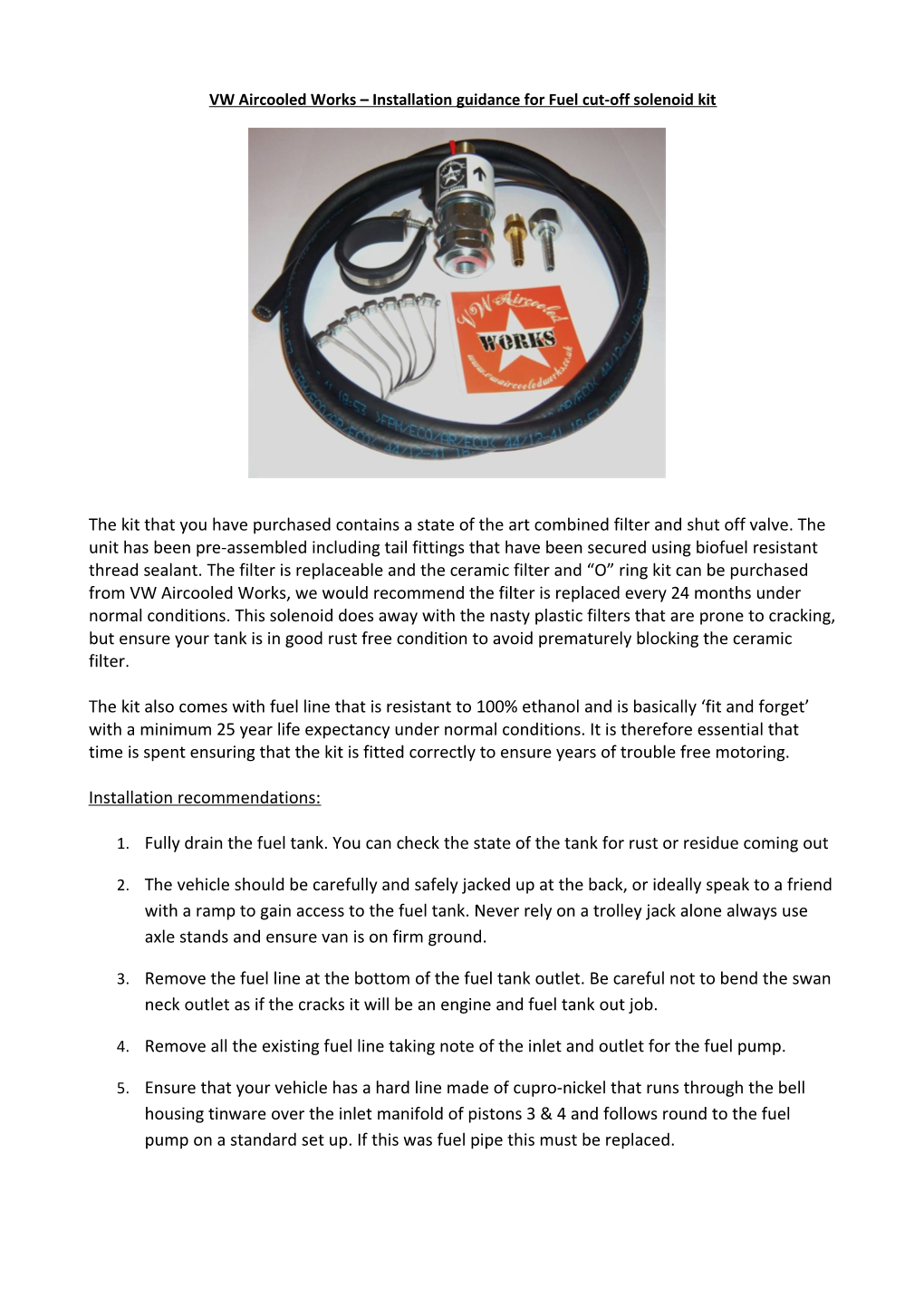 VW Aircooled Works Installation Guidance for Fuel Cut-Off Solenoid Kit
