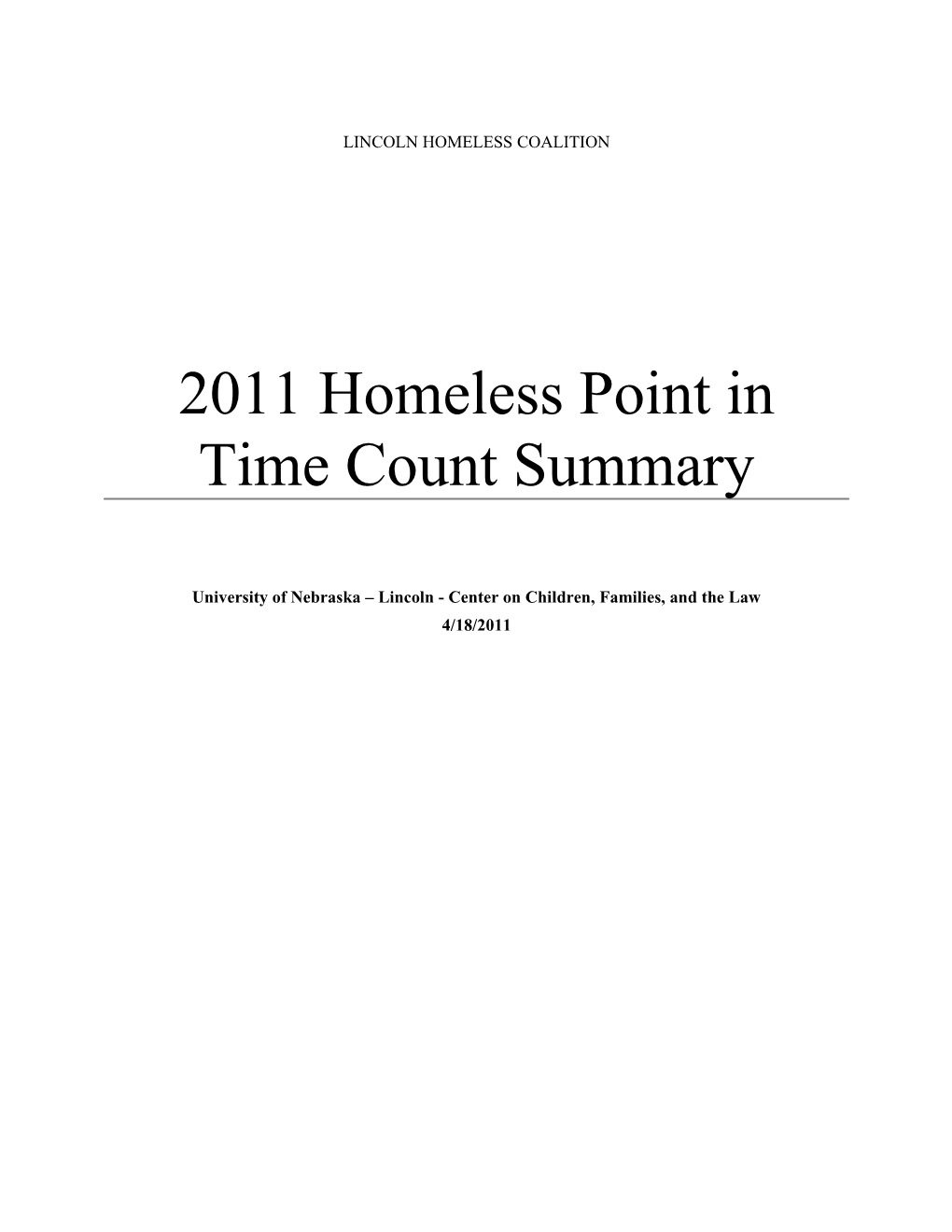 Lincoln 2011 Homeless Point in Time Count