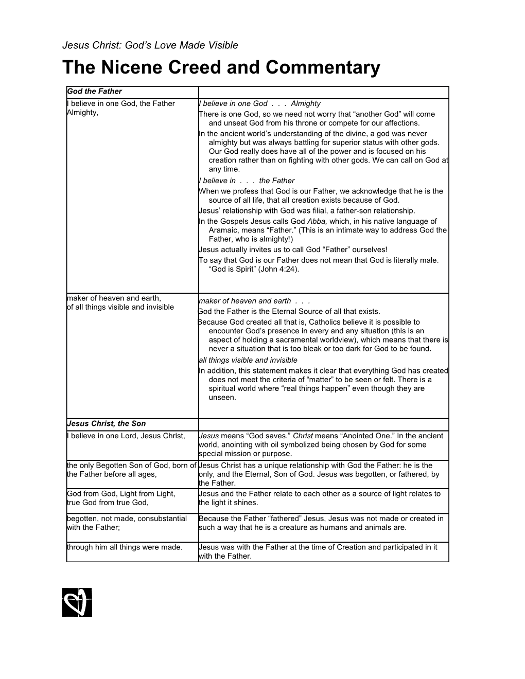 The Nicene Creed and Commentary