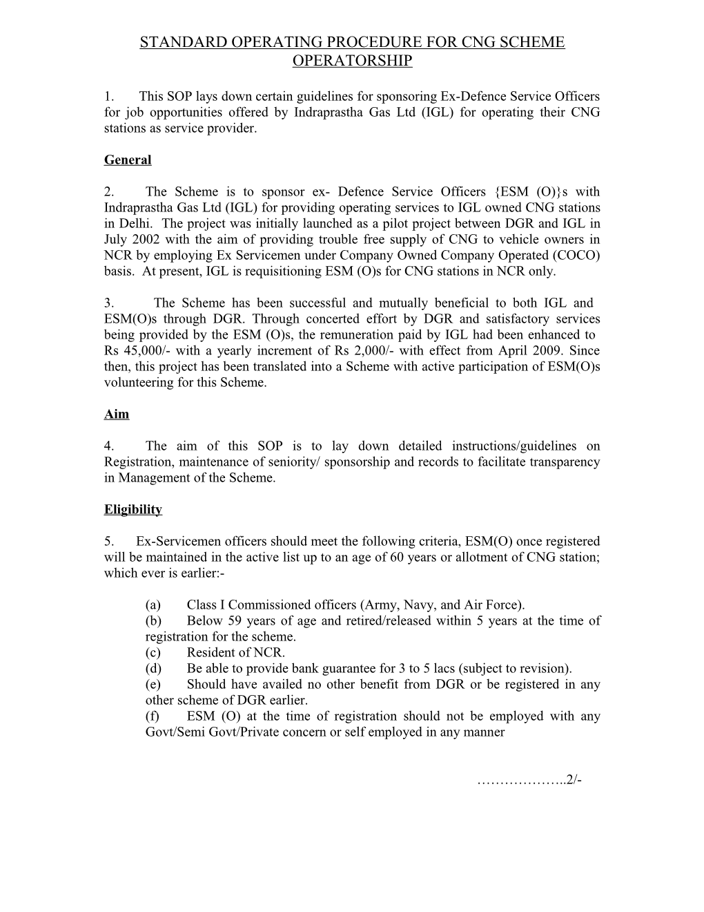 Standard Operating Procedure for Cng Scheme