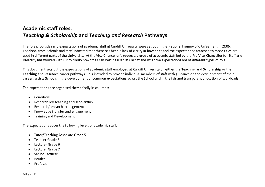 Remit and Membership of Working Group - Academic Career Pathways/Titles