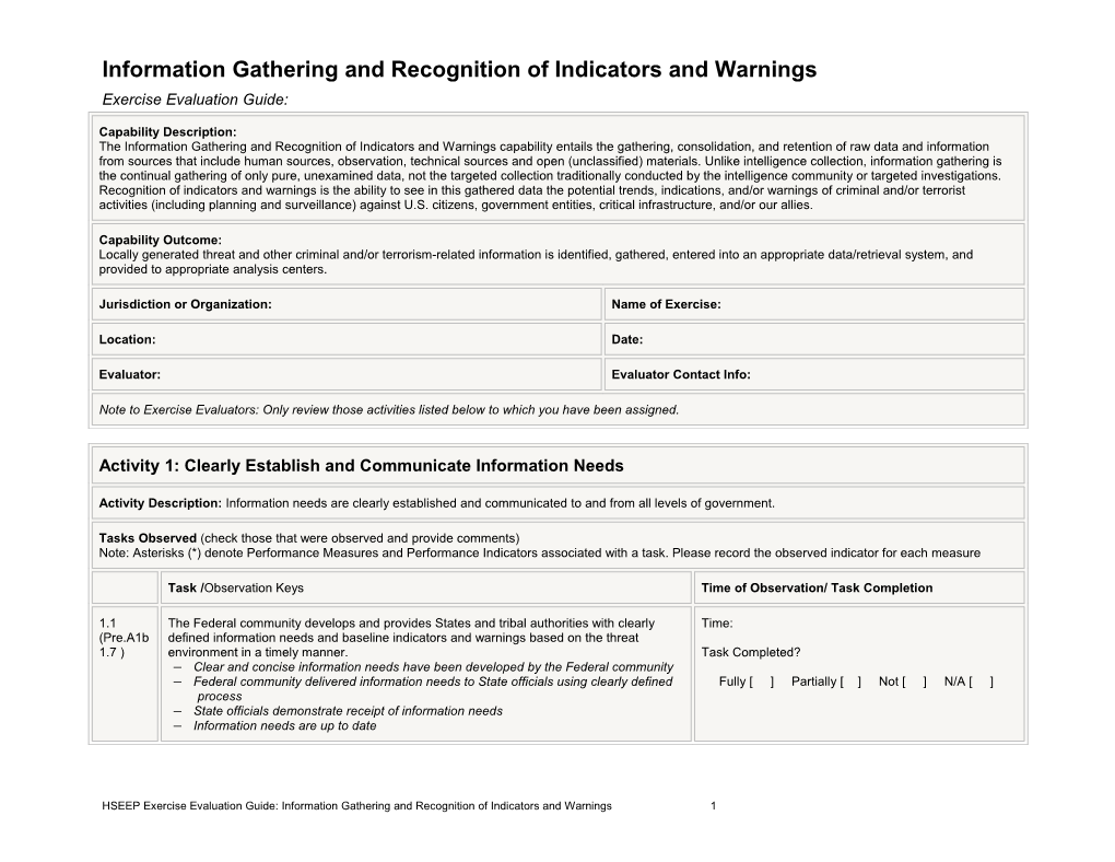 Information Gathering and Recognition of Indicators and Warnings