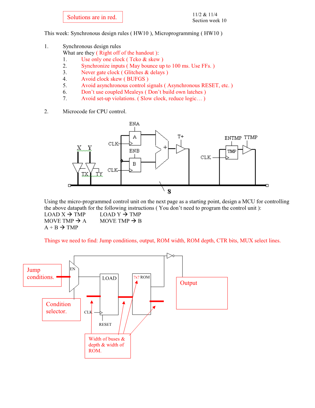 This Week: Synchronous Design Rules ( HW10 ), Microprogramming ( HW10 )