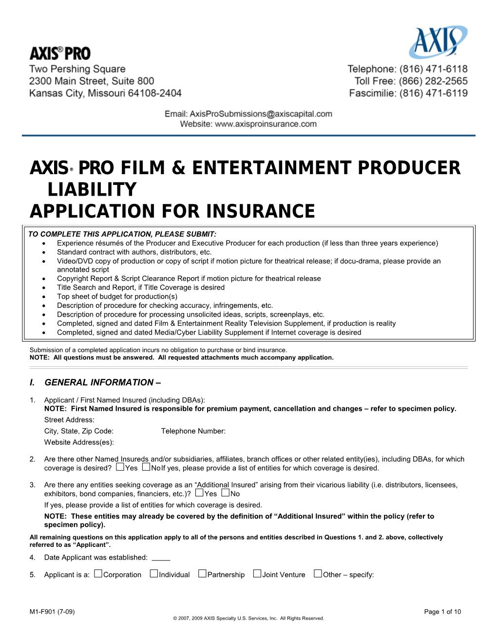 Axis Profilm & Entertainment Producer Liability