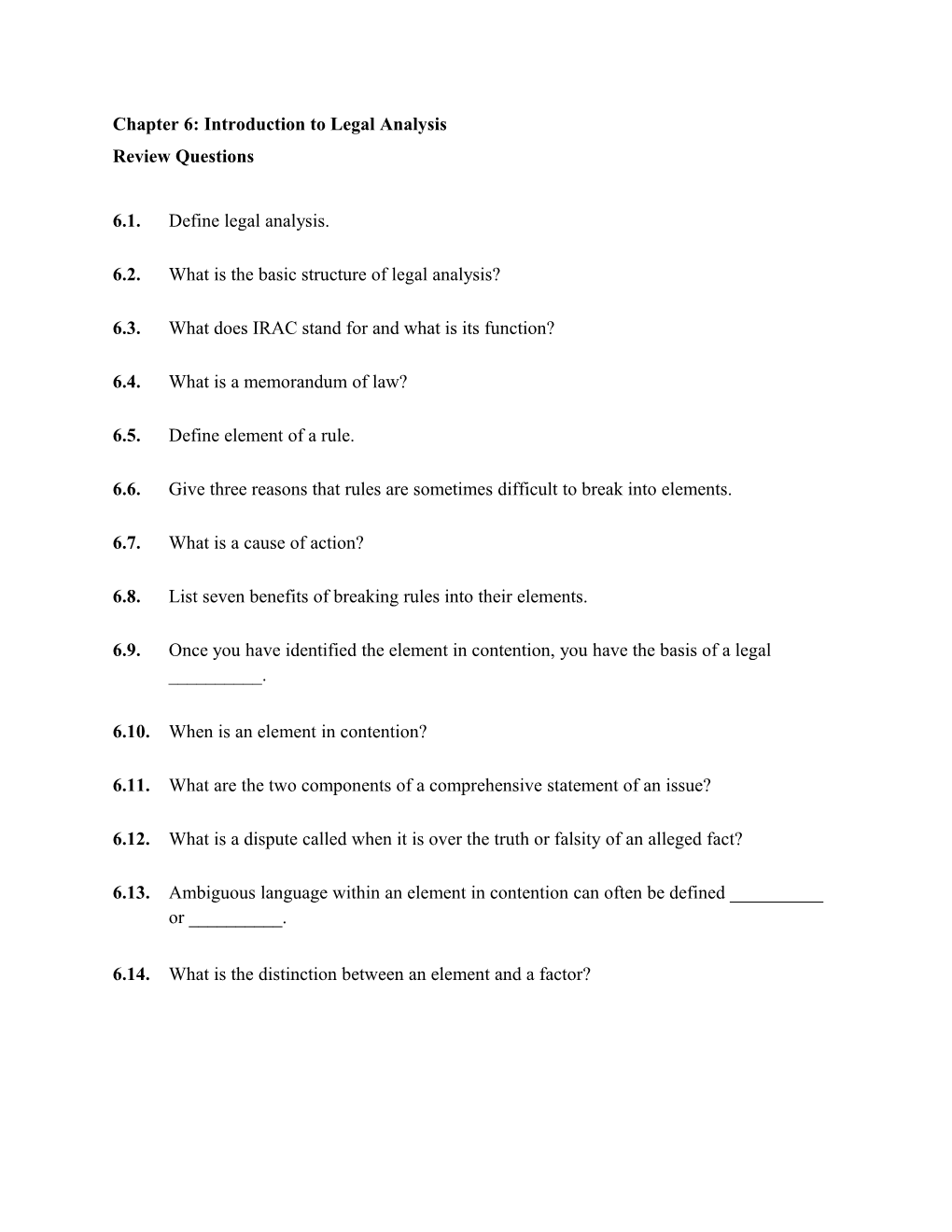 Chapter 6:Introduction to Legal Analysis