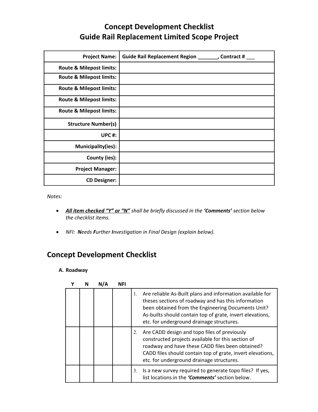 Limited Scope Concept Development Guide Rail Replacement Checklist