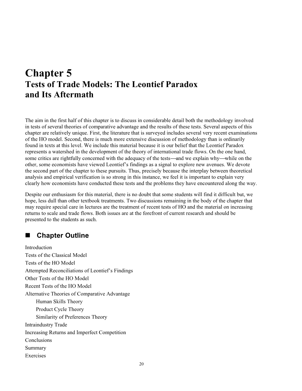 Chapter 5 Tests of Trade Models: the Leontief Paradox and Its Aftermath 1