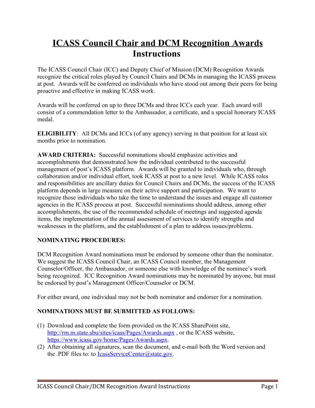 DCM and ICASS Council Chair Award Procedures