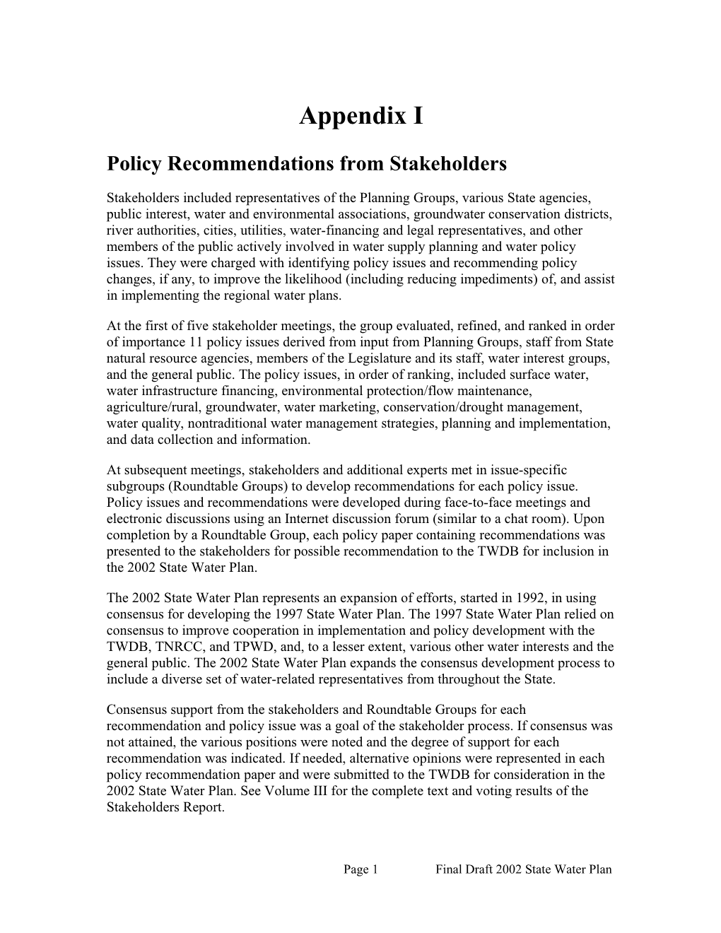Policy Recommendations from Stakeholders
