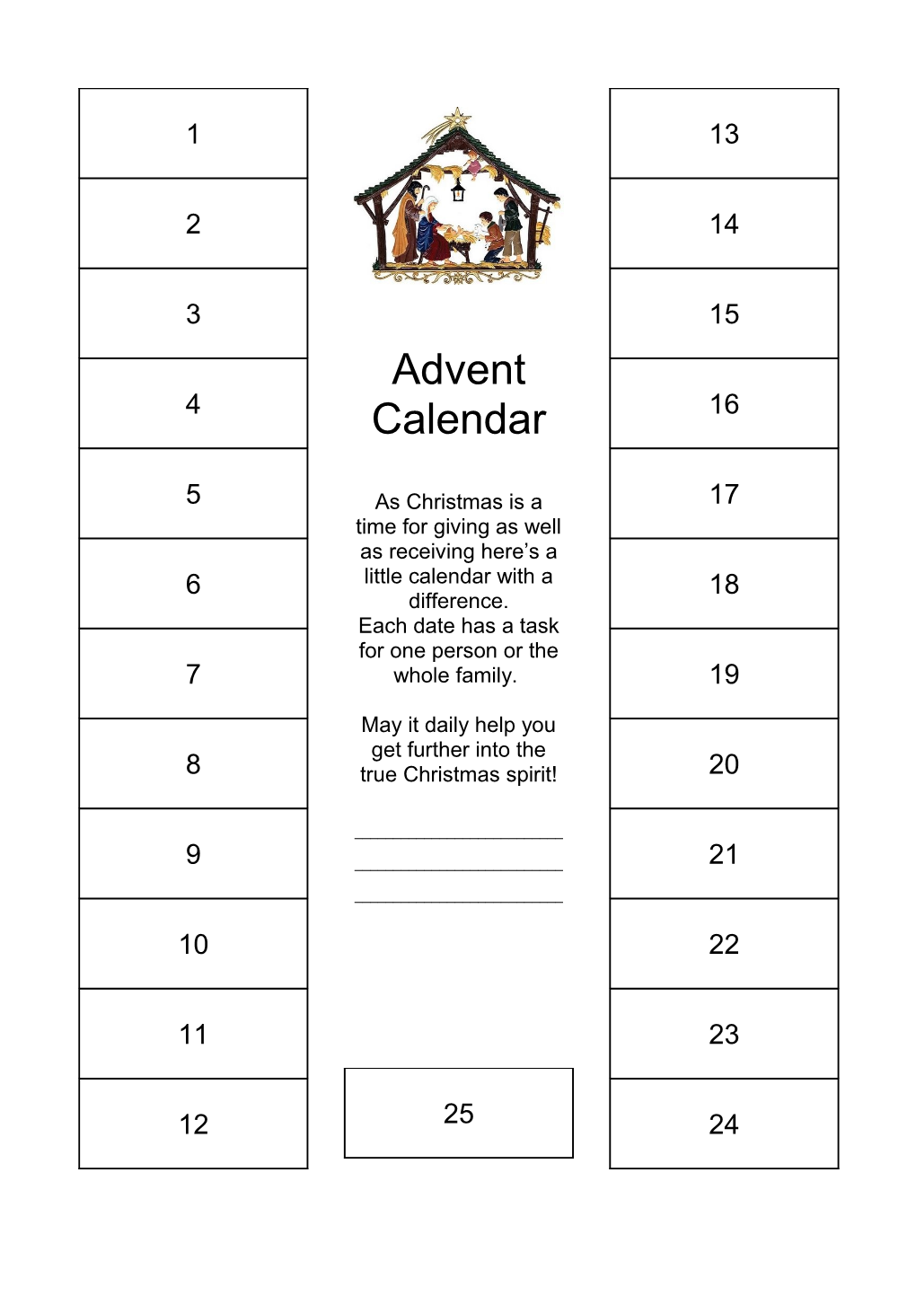Write a Christmas Prayer Together to Say for the Whole of the Calender