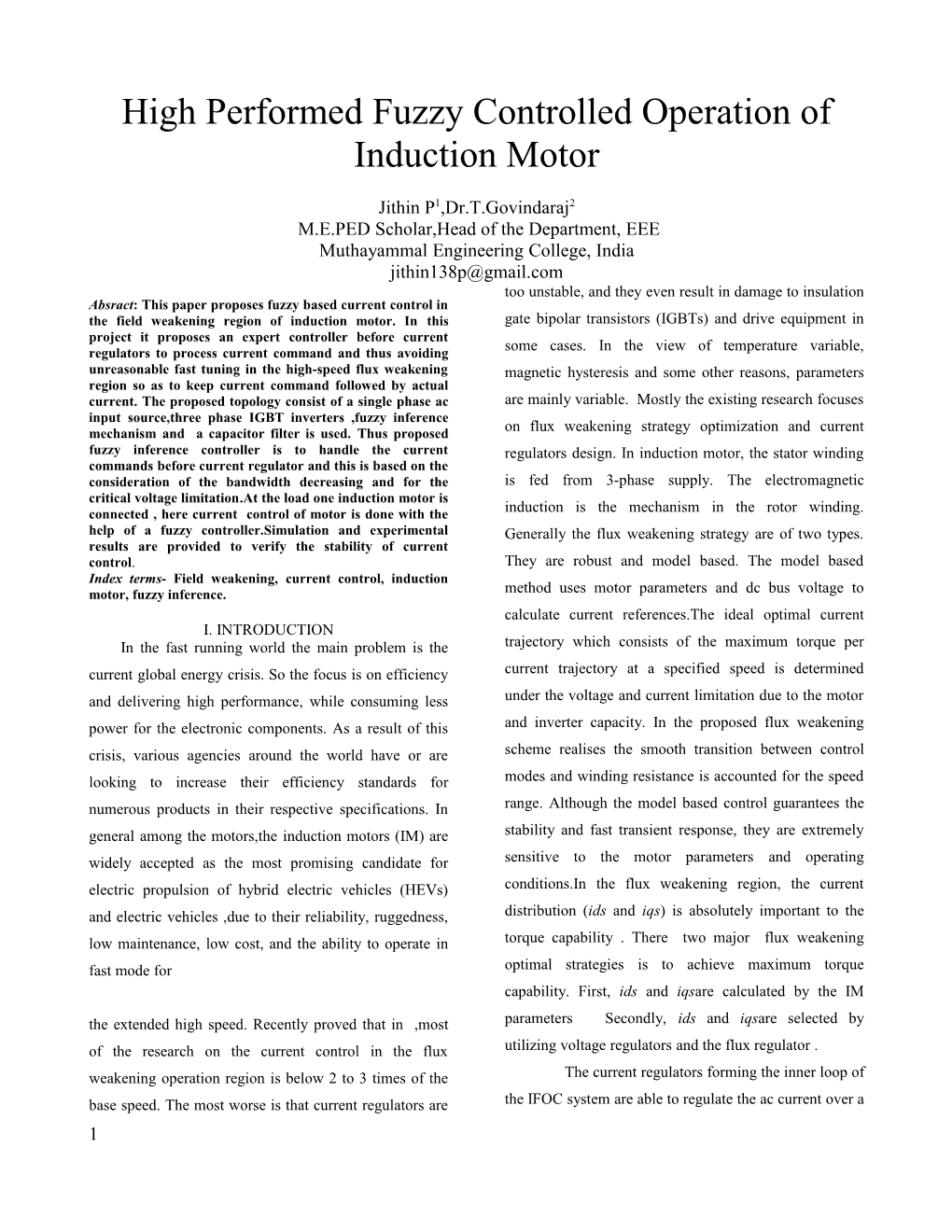 High Performed Fuzzy Controlled Operation of Induction Motor