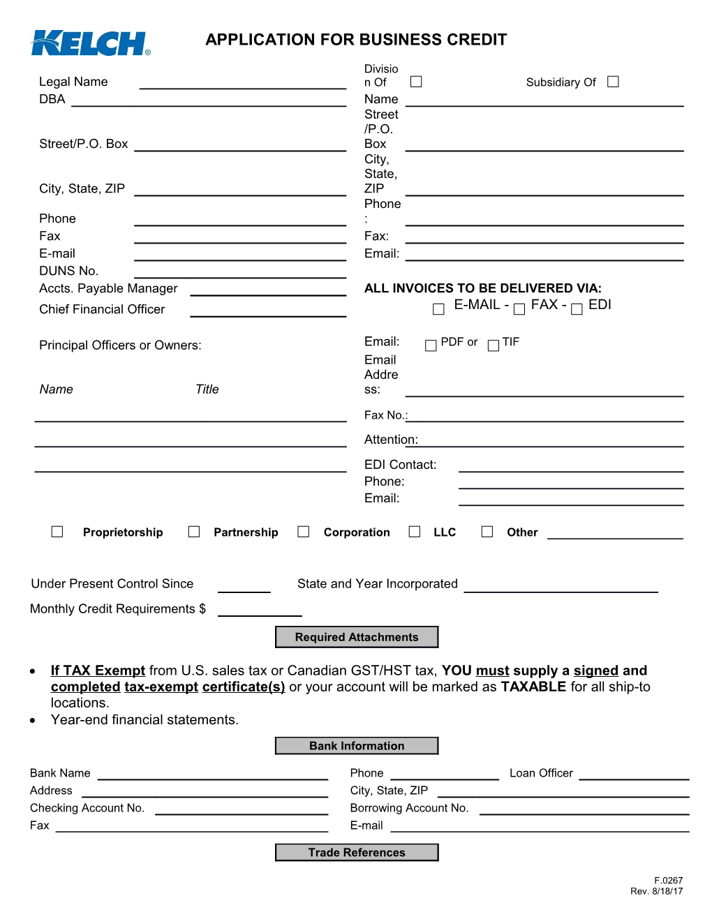 Application for Business Credit - Kelch