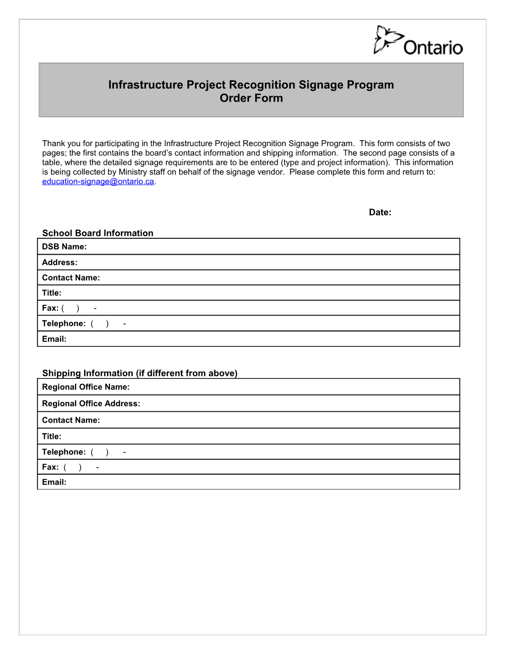 Infrastructure Project Recognition Signage Program