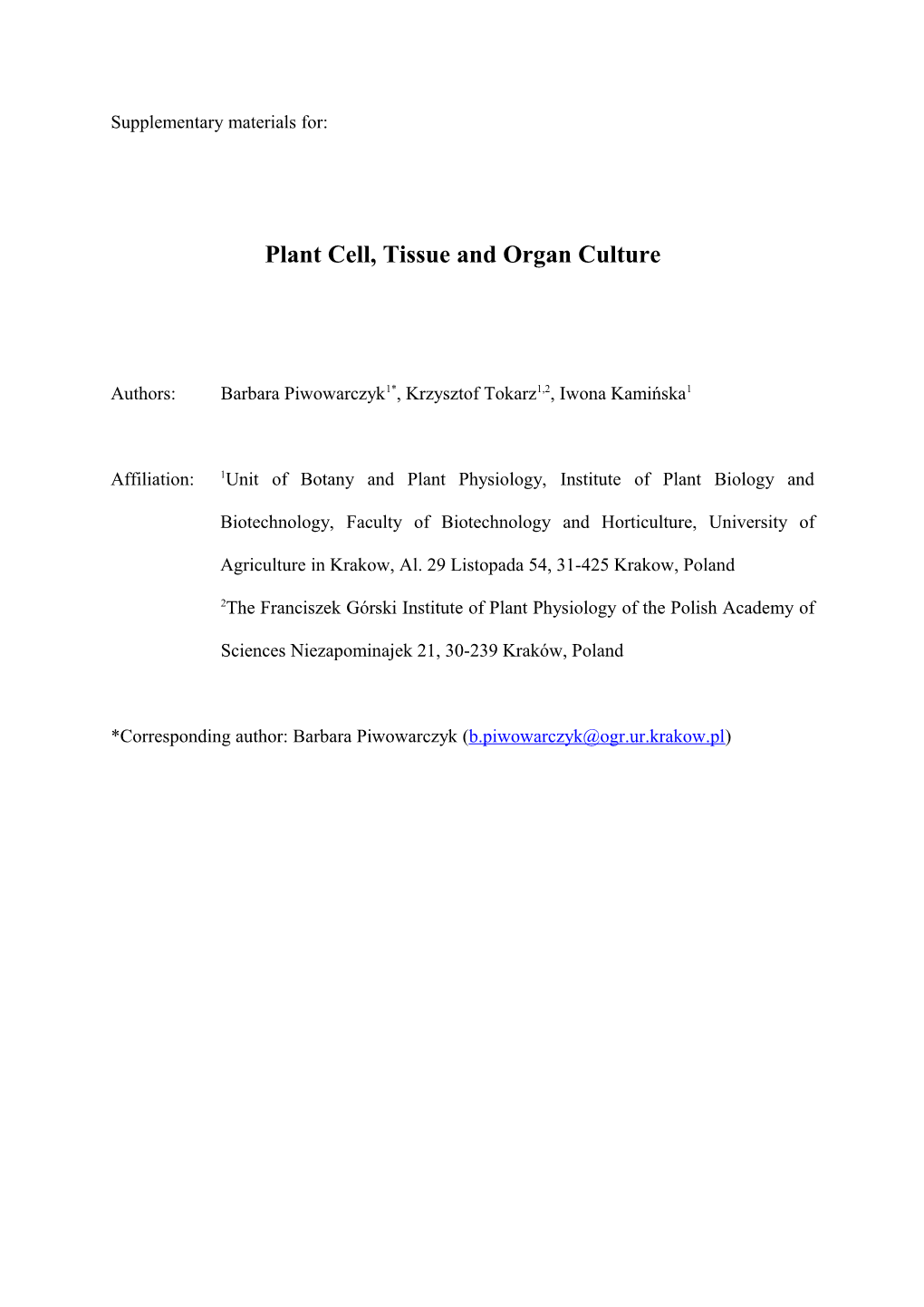 Plant Cell, Tissue and Organ Culture