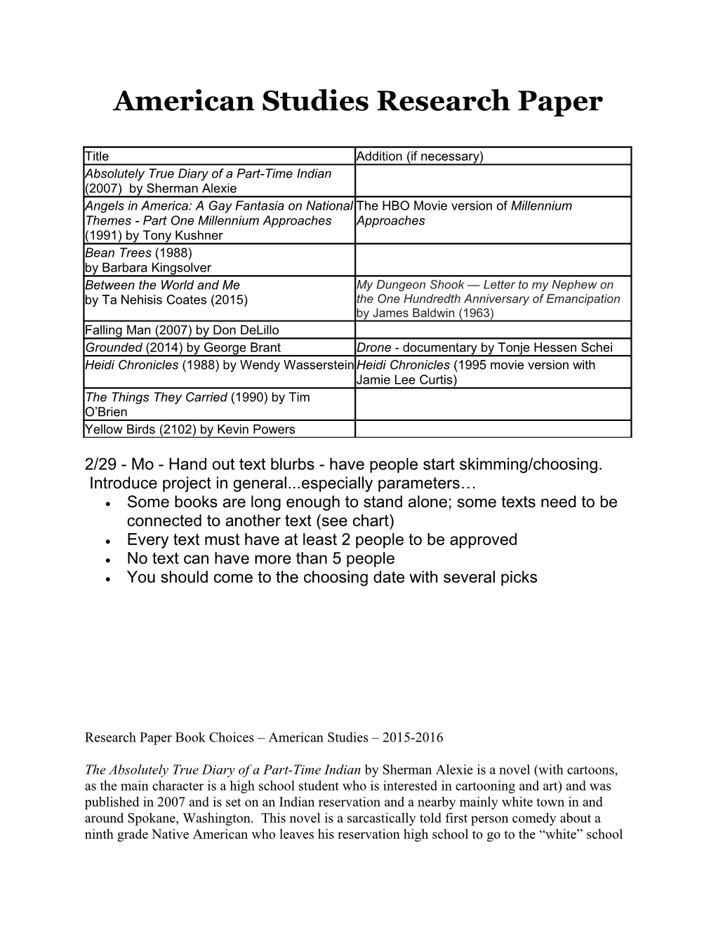 American Studies Research Paper