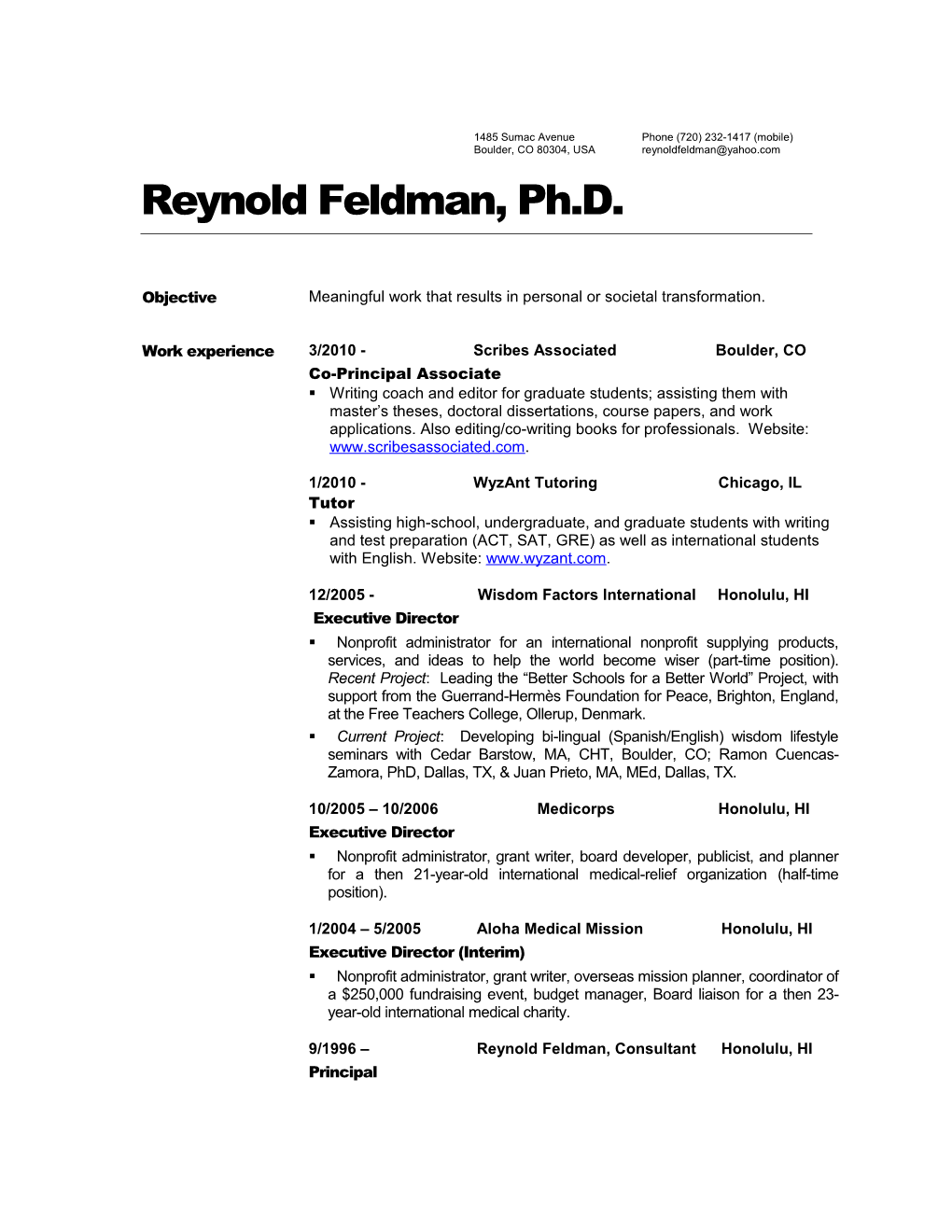 Reynold Feldman, Ph.D