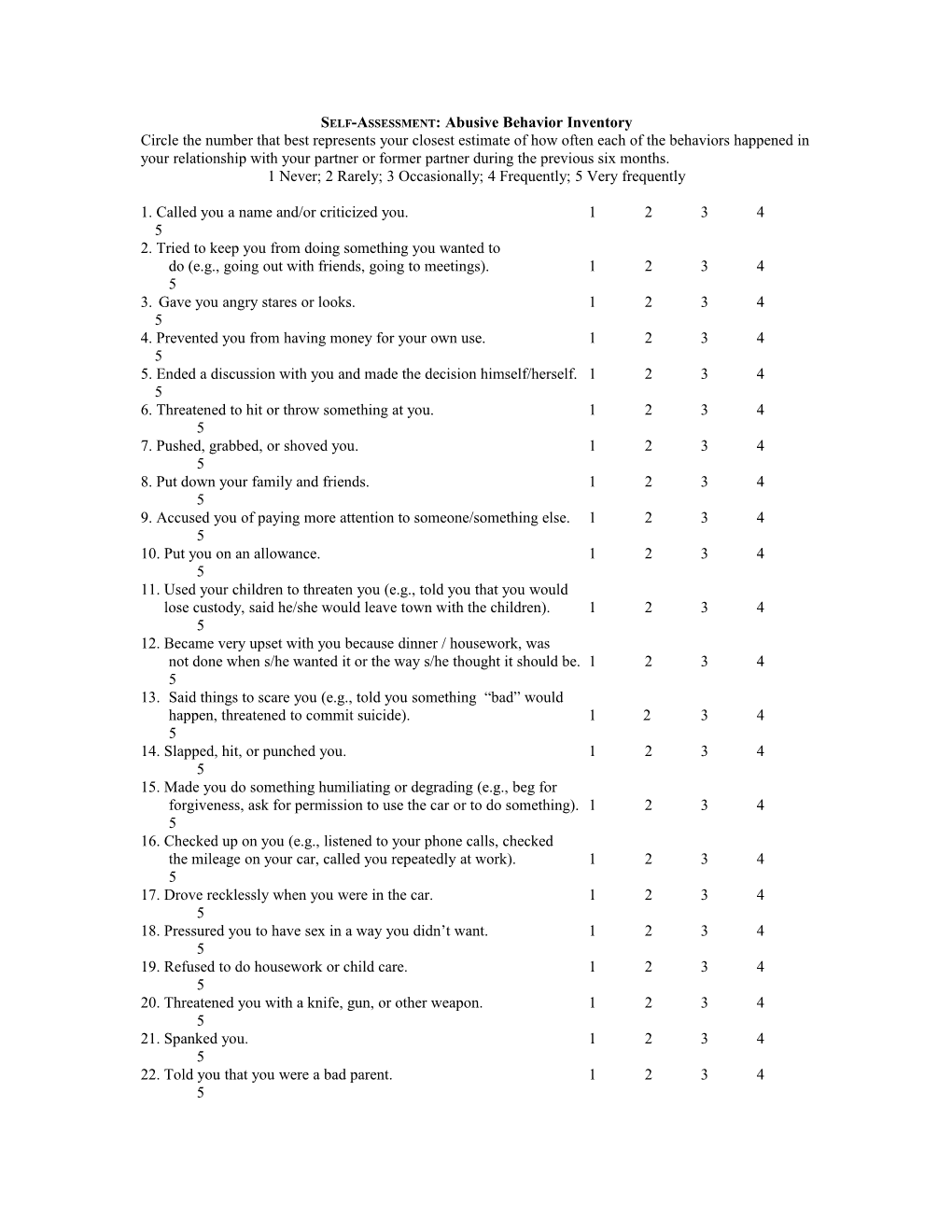 SELF-ASSESSMENT: Abusive Behavior Inventory