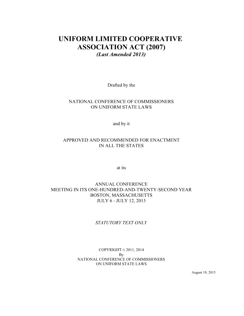Uniform Limited Cooperative Association Act (2007)