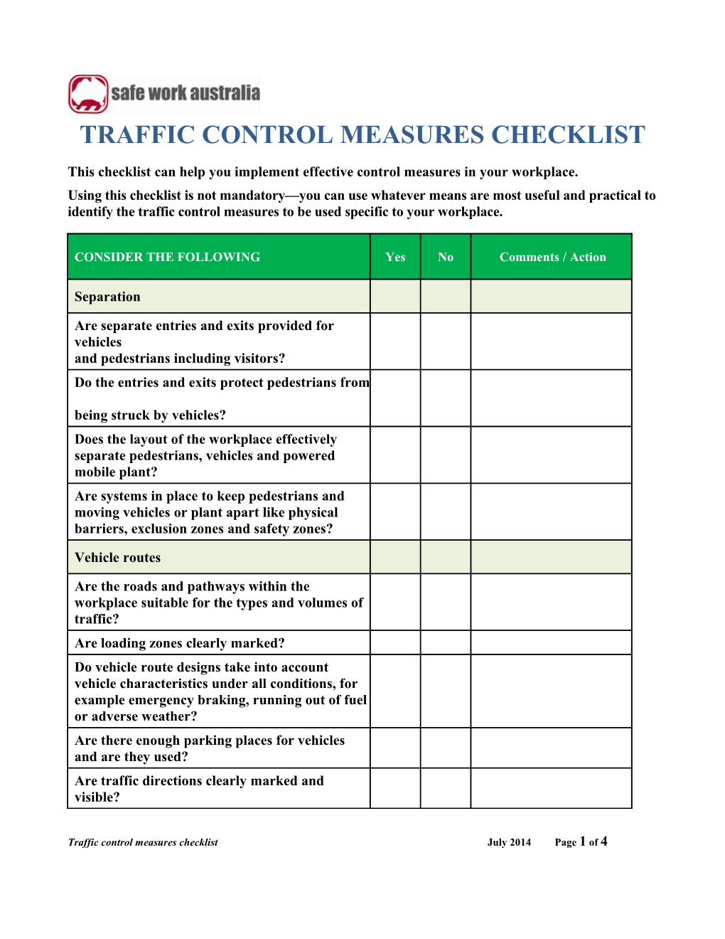 Traffic Control Measures Checklist