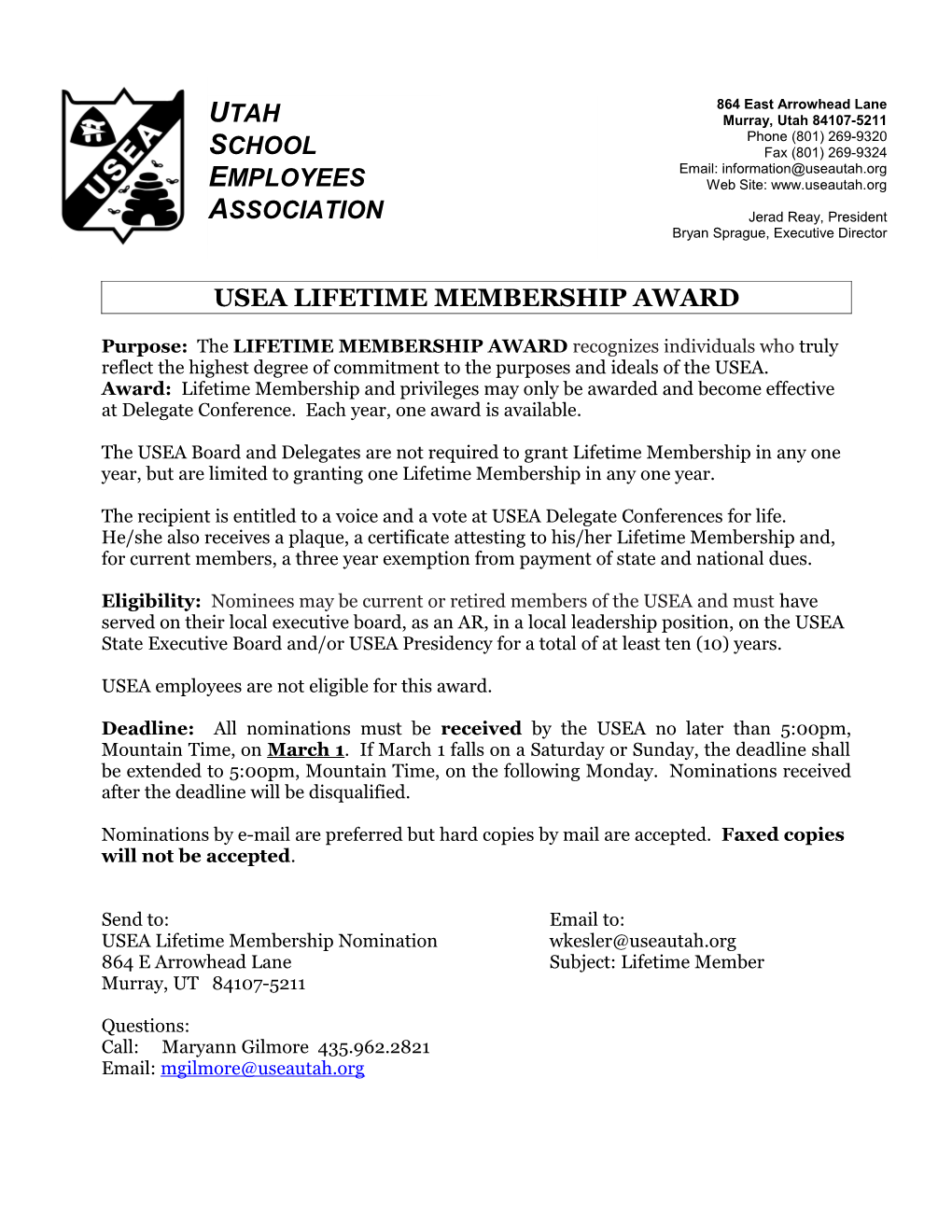 Usealifetime Membership Award