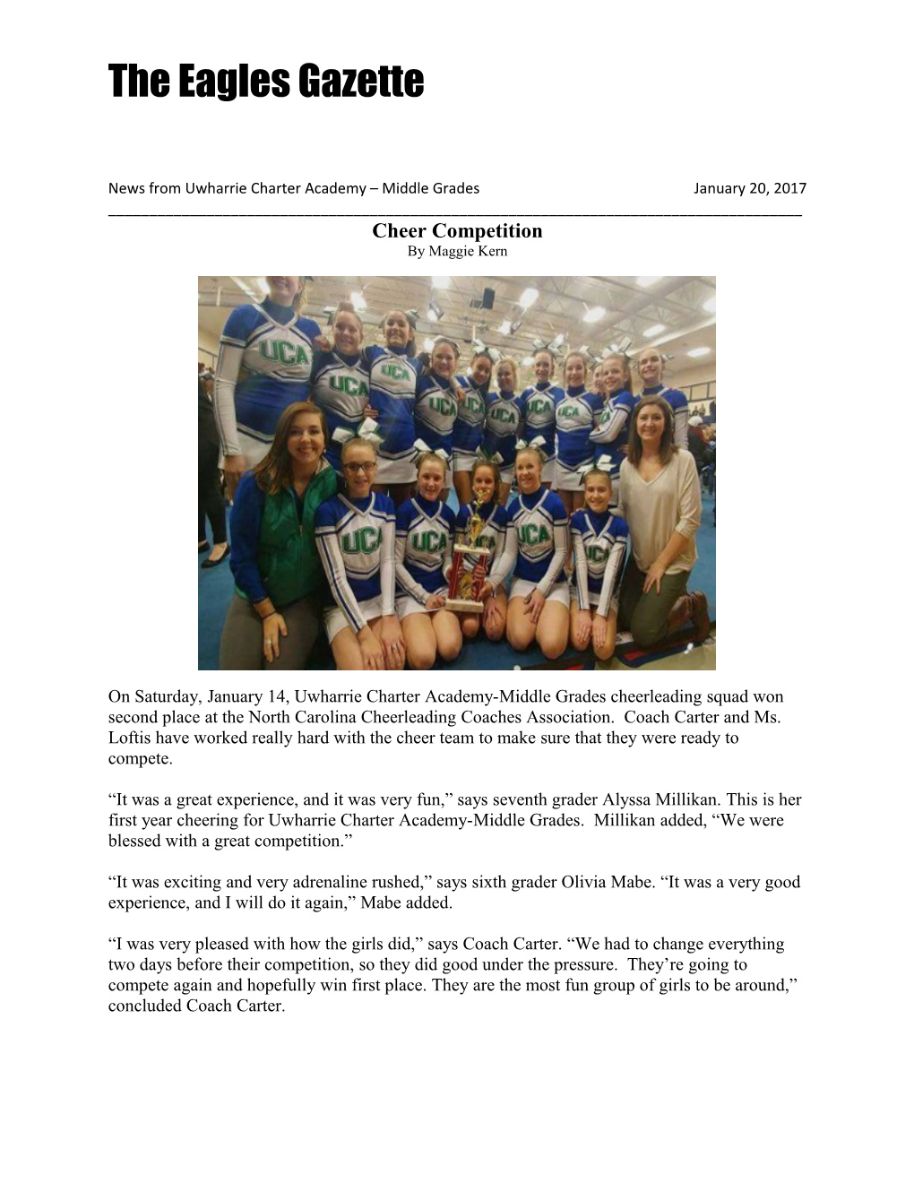 News from Uwharrie Charter Academy Middle Gradesjanuary 20, 2017