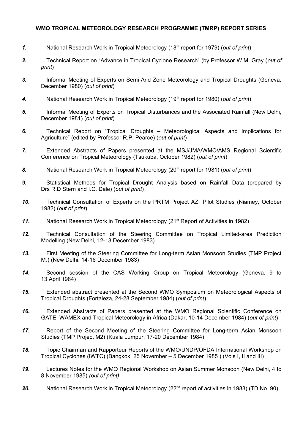 Weather Modification Programme Reports