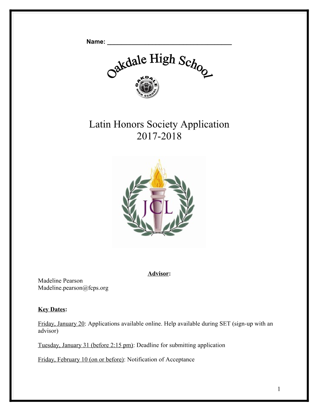 Latin Honors Society Application