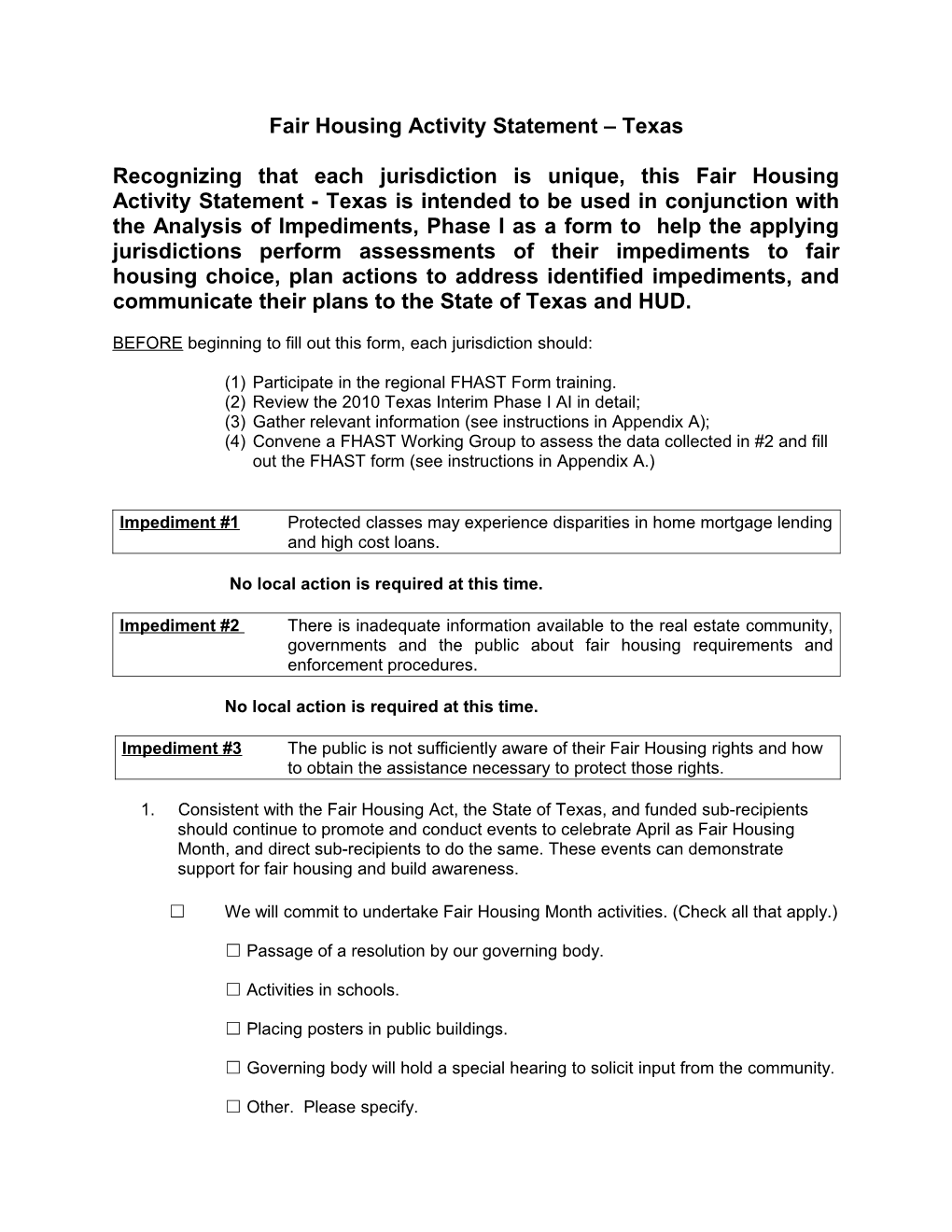 Fair Housing Activity Statement (FHAST) Form