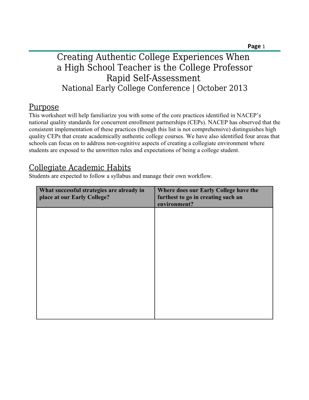 Creating Authentic College Experiences When