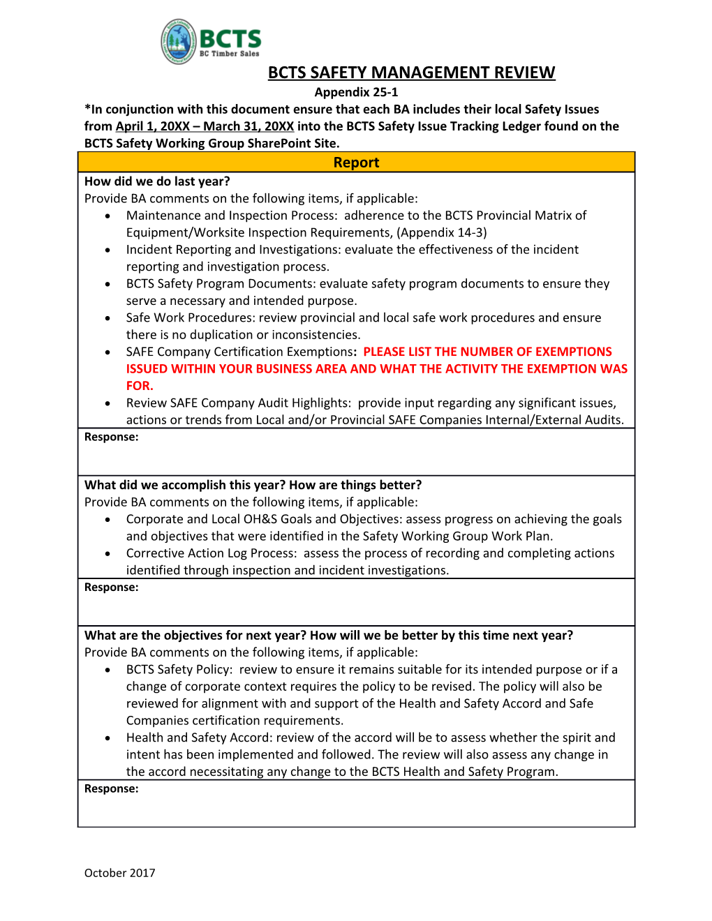 Bcts Safety Management Review