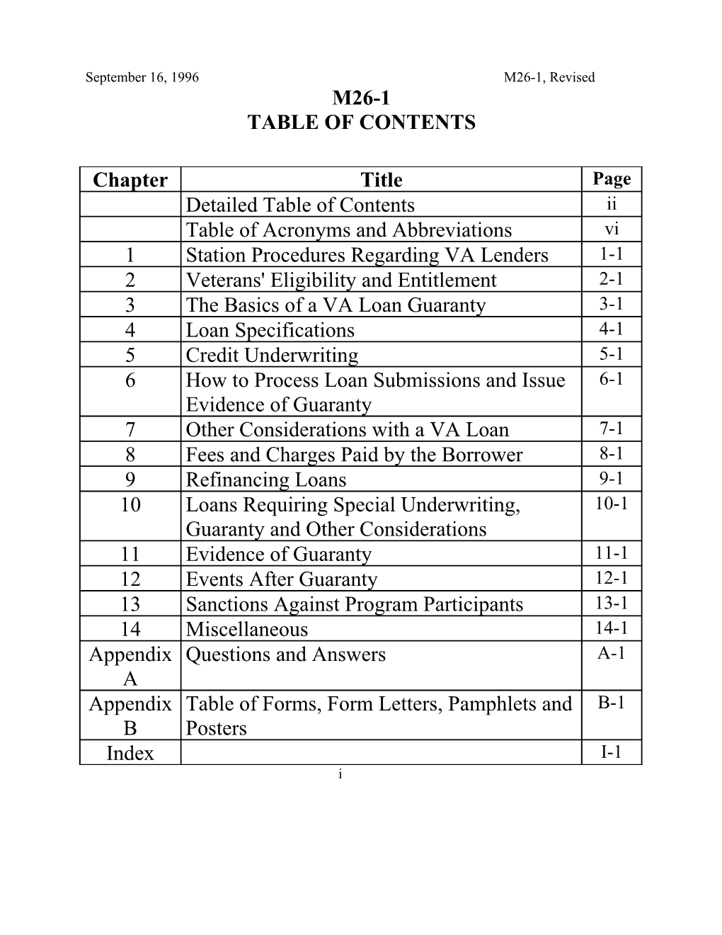 M26-1-Table of Contents