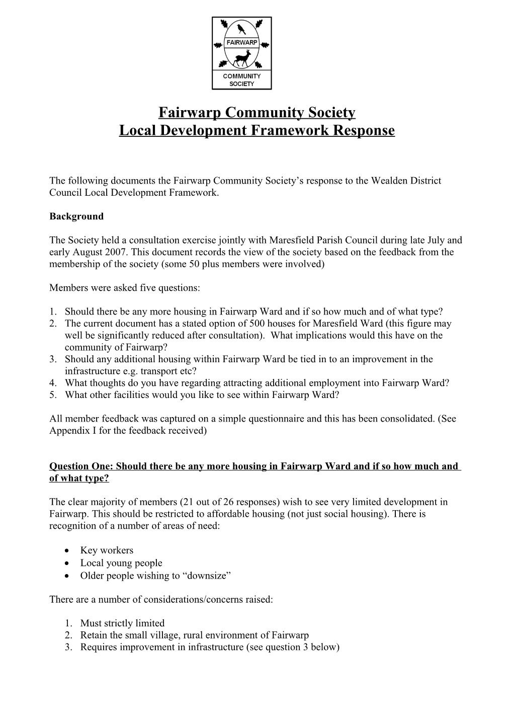 Local Development Framework Response