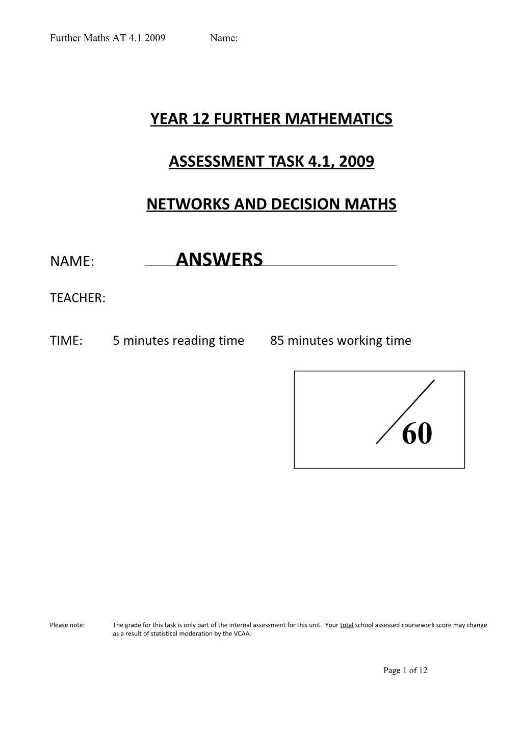 Year 12 Further Mathematics