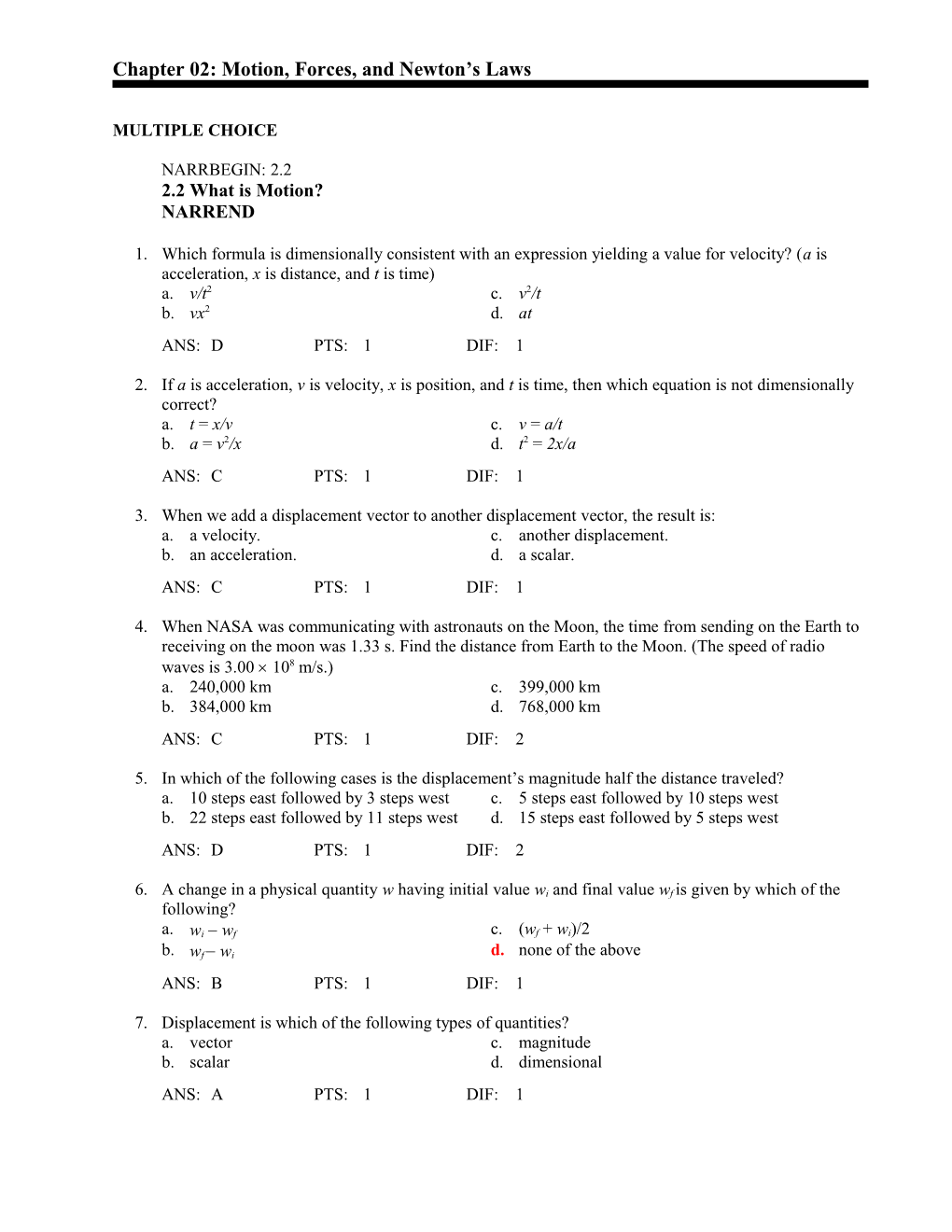 Chapter 02: Motion, Forces, and Newton S Laws