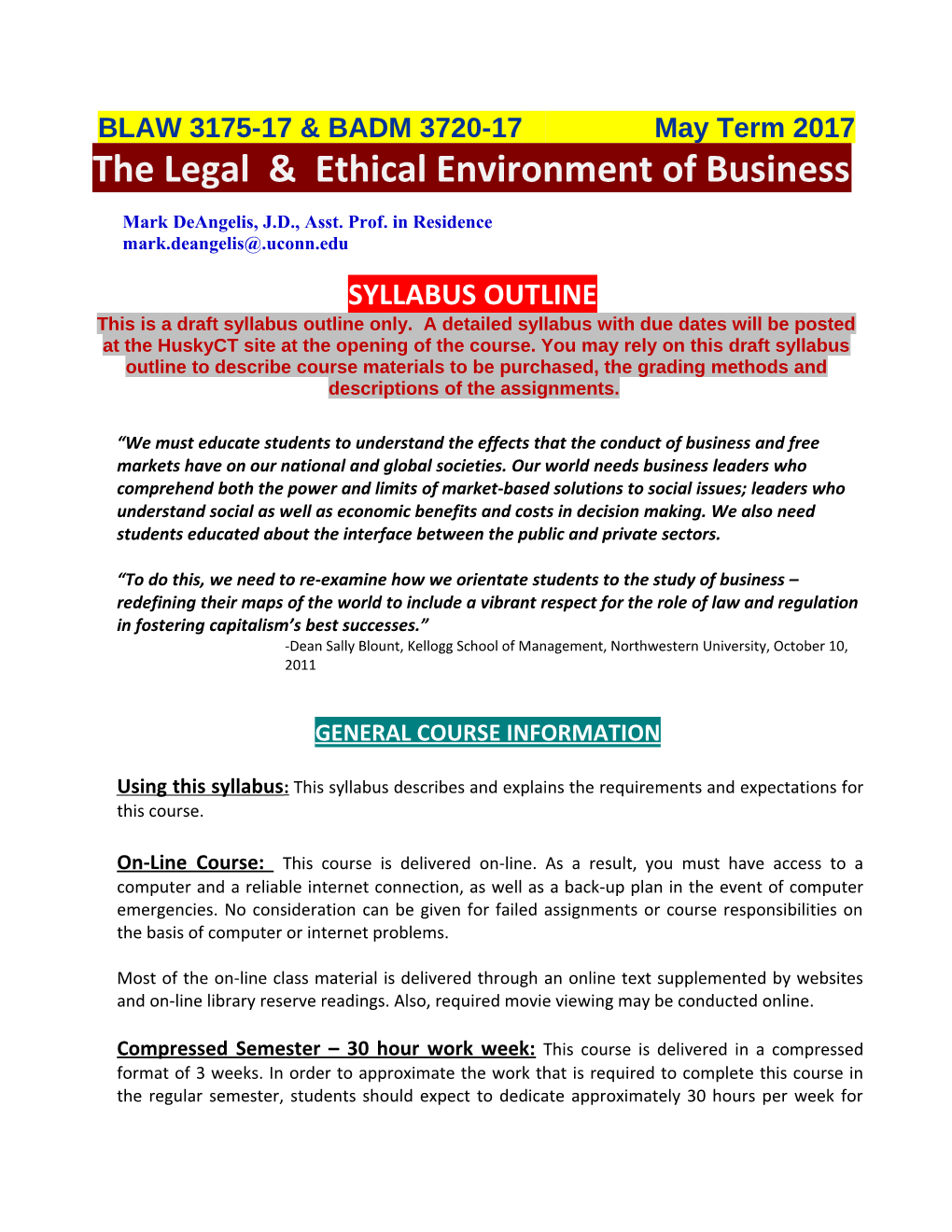 The Legal Ethical Environment of Business