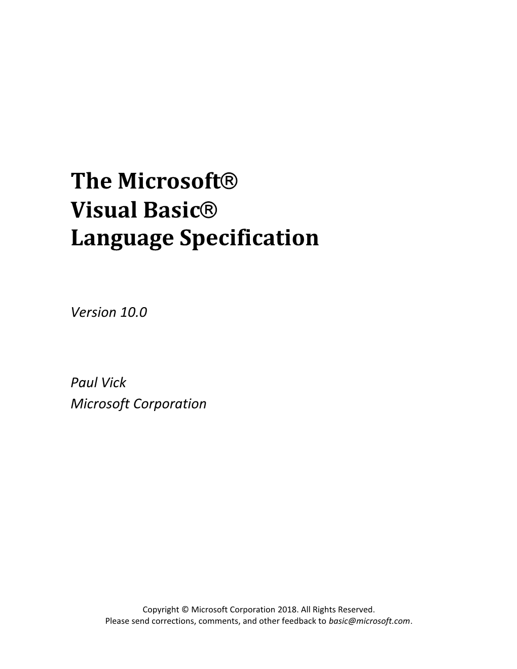 The Microsoft Visual Basic Language Specification