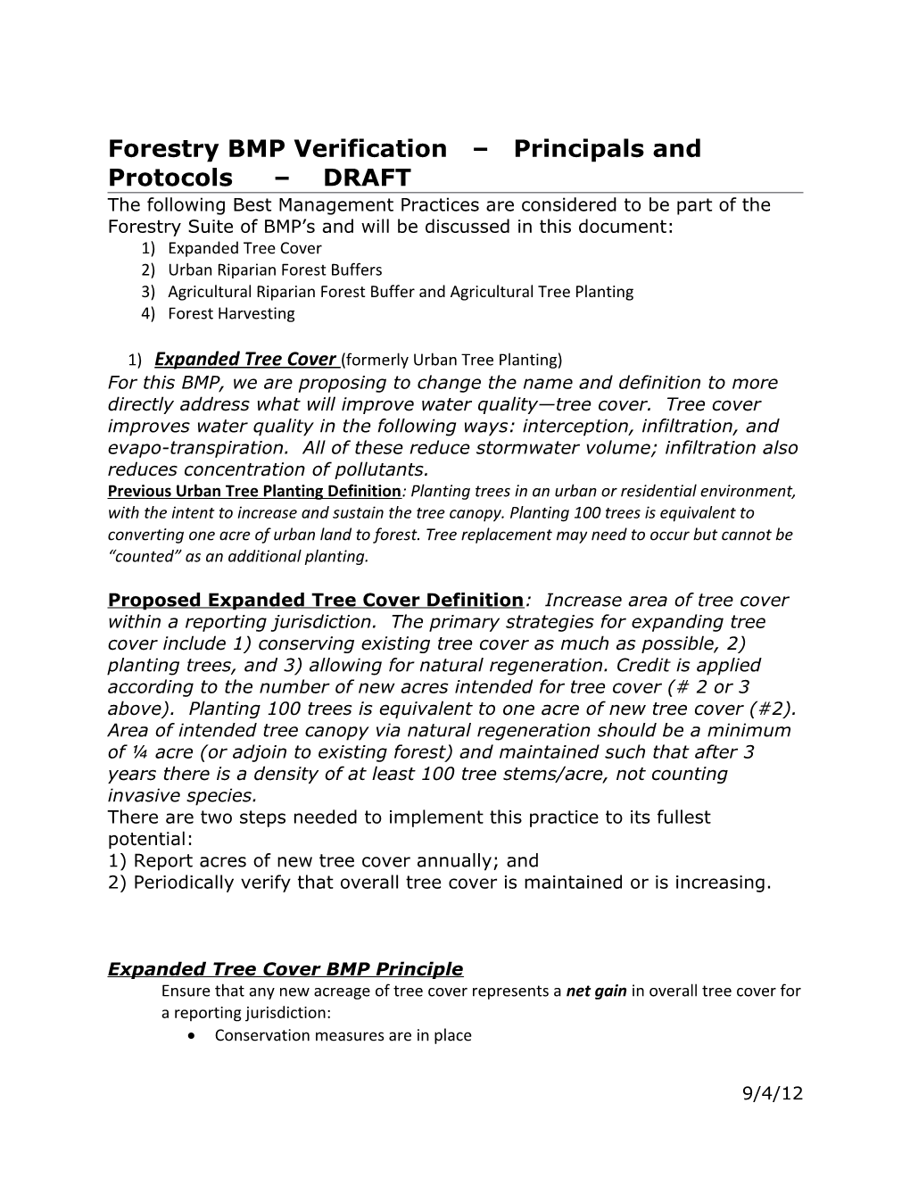 Forestry BMP Verification Principals and Protocols DRAFT
