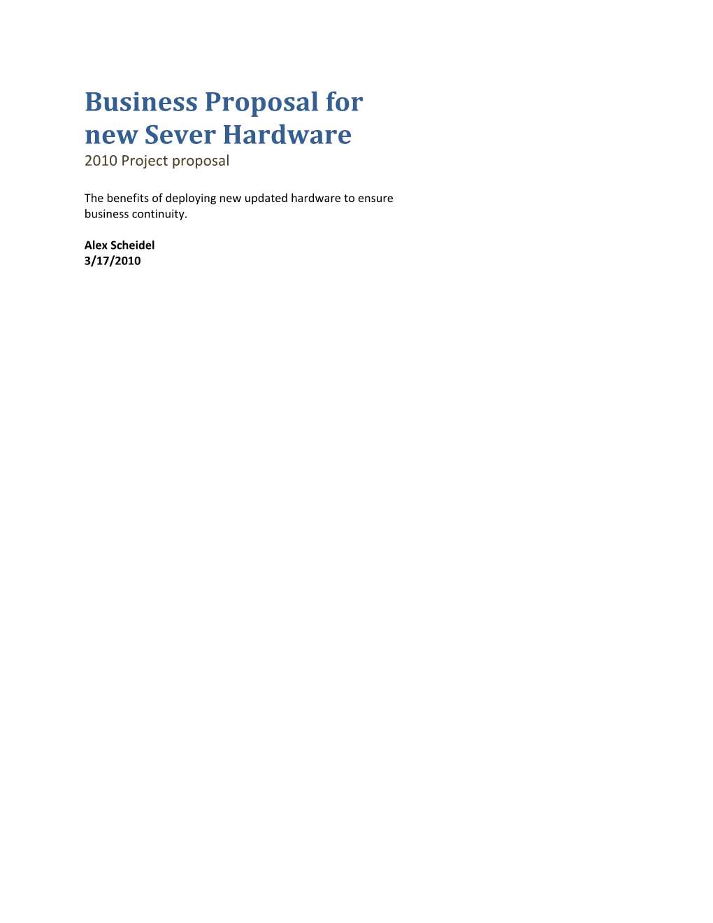 Business Proposal for New Sever Hardware