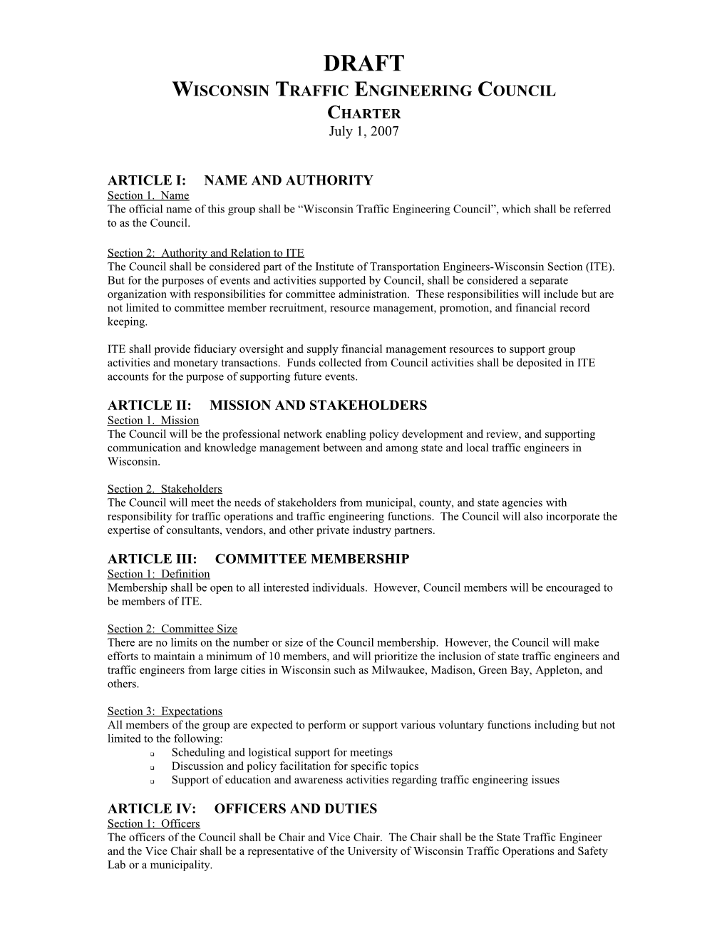 Wis Ite Traffic Eng Council Charter